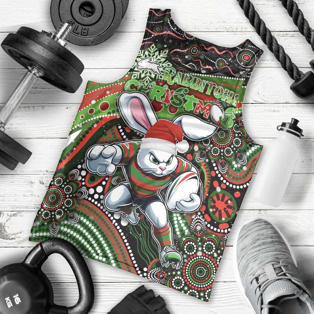 Merry Christmas Rabbitohs Men Tank Top Aboriginal Santa Rugby Mascot - South Sydney Bunnies