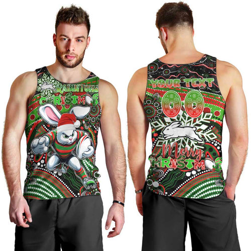 Merry Christmas Rabbitohs Men Tank Top Aboriginal Santa Rugby Mascot - South Sydney Bunnies