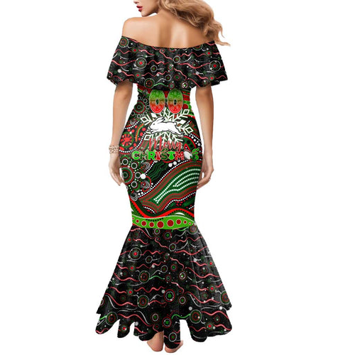 Merry Christmas Rabbitohs Mermaid Dress Aboriginal Santa Rugby Mascot - South Sydney Bunnies