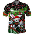 Merry Christmas Rabbitohs Polo Shirt Aboriginal Santa Rugby Mascot - South Sydney Bunnies