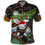 Merry Christmas Rabbitohs Polo Shirt Aboriginal Santa Rugby Mascot - South Sydney Bunnies