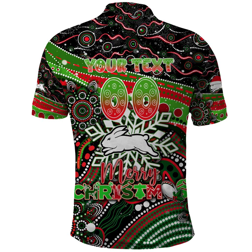 Merry Christmas Rabbitohs Polo Shirt Aboriginal Santa Rugby Mascot - South Sydney Bunnies