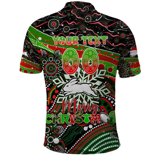 Merry Christmas Rabbitohs Polo Shirt Aboriginal Santa Rugby Mascot - South Sydney Bunnies