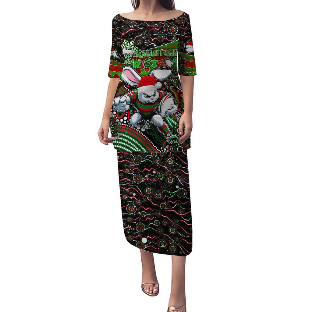 Merry Christmas Rabbitohs Puletasi Aboriginal Santa Rugby Mascot - South Sydney Bunnies
