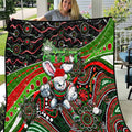 Merry Christmas Rabbitohs Quilt Aboriginal Santa Rugby Mascot - South Sydney Bunnies