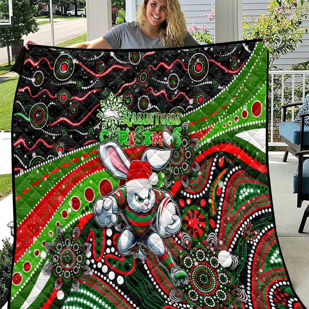 Merry Christmas Rabbitohs Quilt Aboriginal Santa Rugby Mascot - South Sydney Bunnies