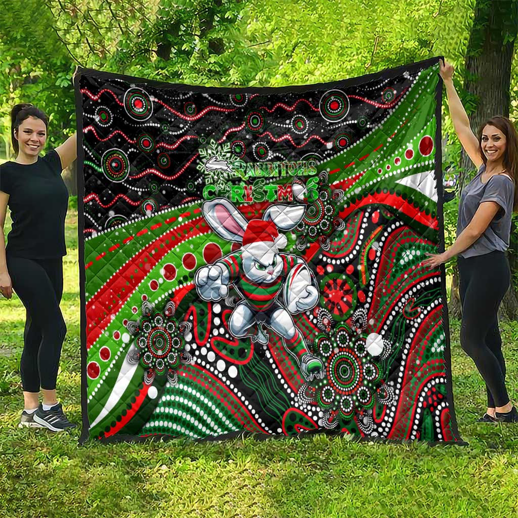 Merry Christmas Rabbitohs Quilt Aboriginal Santa Rugby Mascot - South Sydney Bunnies