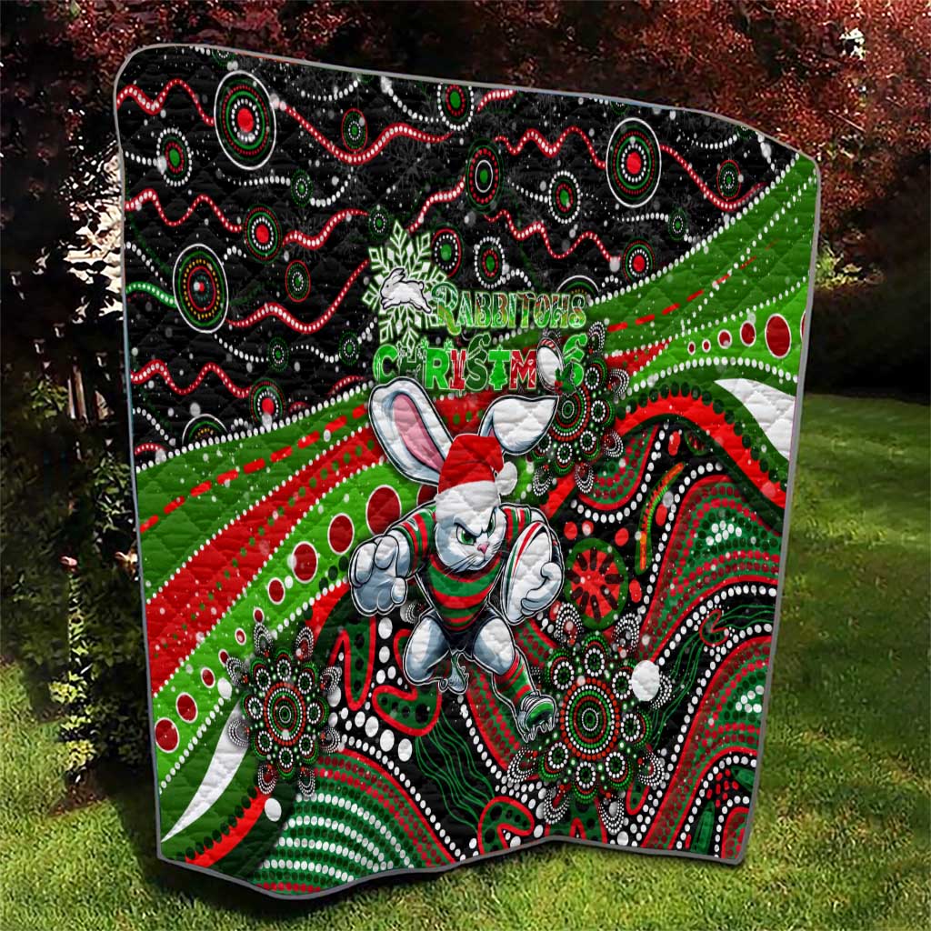 Merry Christmas Rabbitohs Quilt Aboriginal Santa Rugby Mascot - South Sydney Bunnies