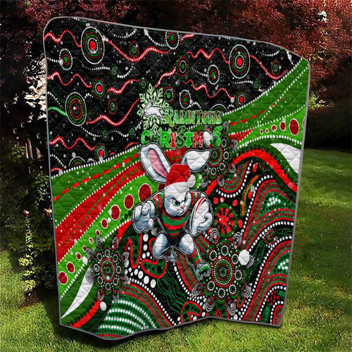Merry Christmas Rabbitohs Quilt Aboriginal Santa Rugby Mascot - South Sydney Bunnies
