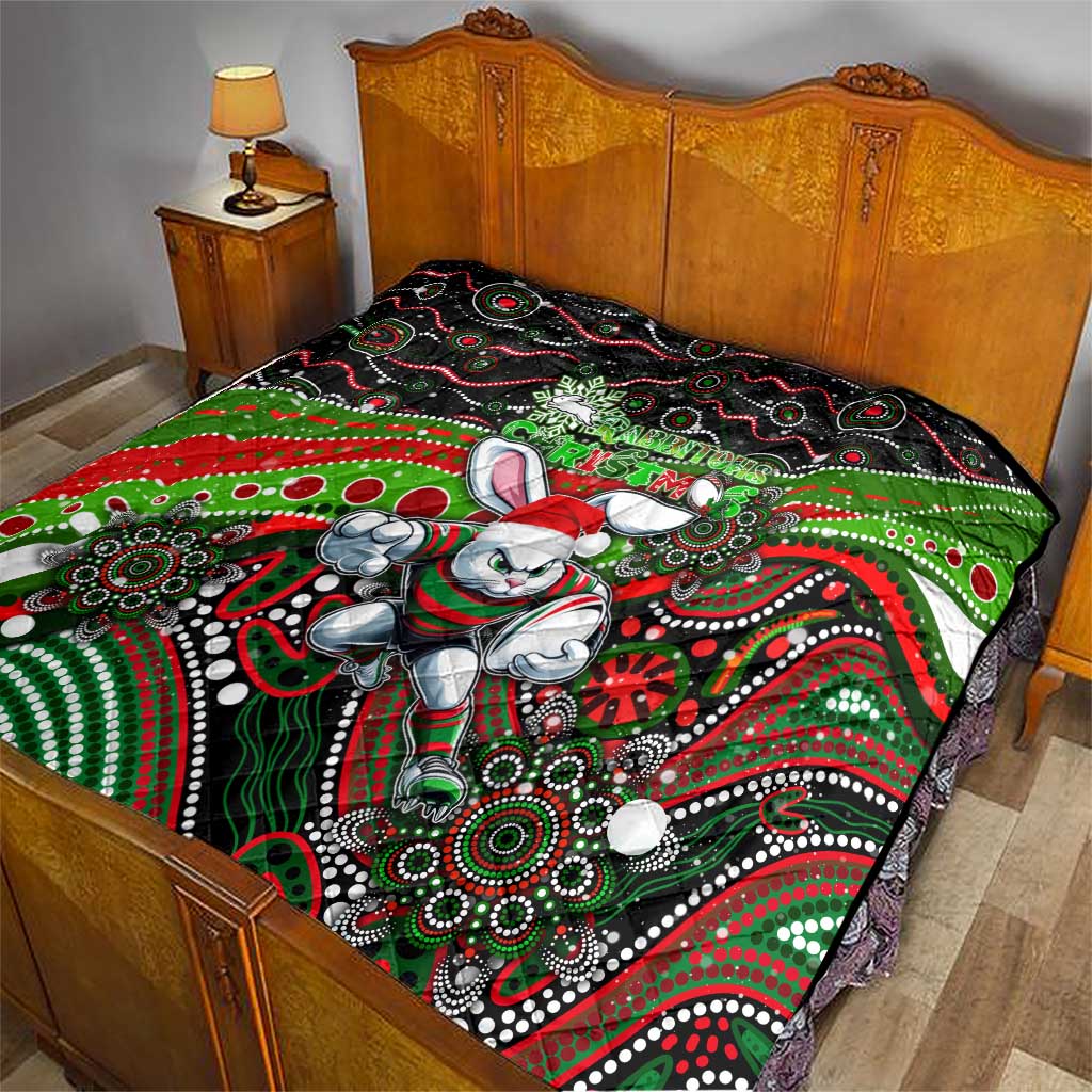 Merry Christmas Rabbitohs Quilt Aboriginal Santa Rugby Mascot - South Sydney Bunnies