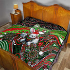 Merry Christmas Rabbitohs Quilt Aboriginal Santa Rugby Mascot - South Sydney Bunnies