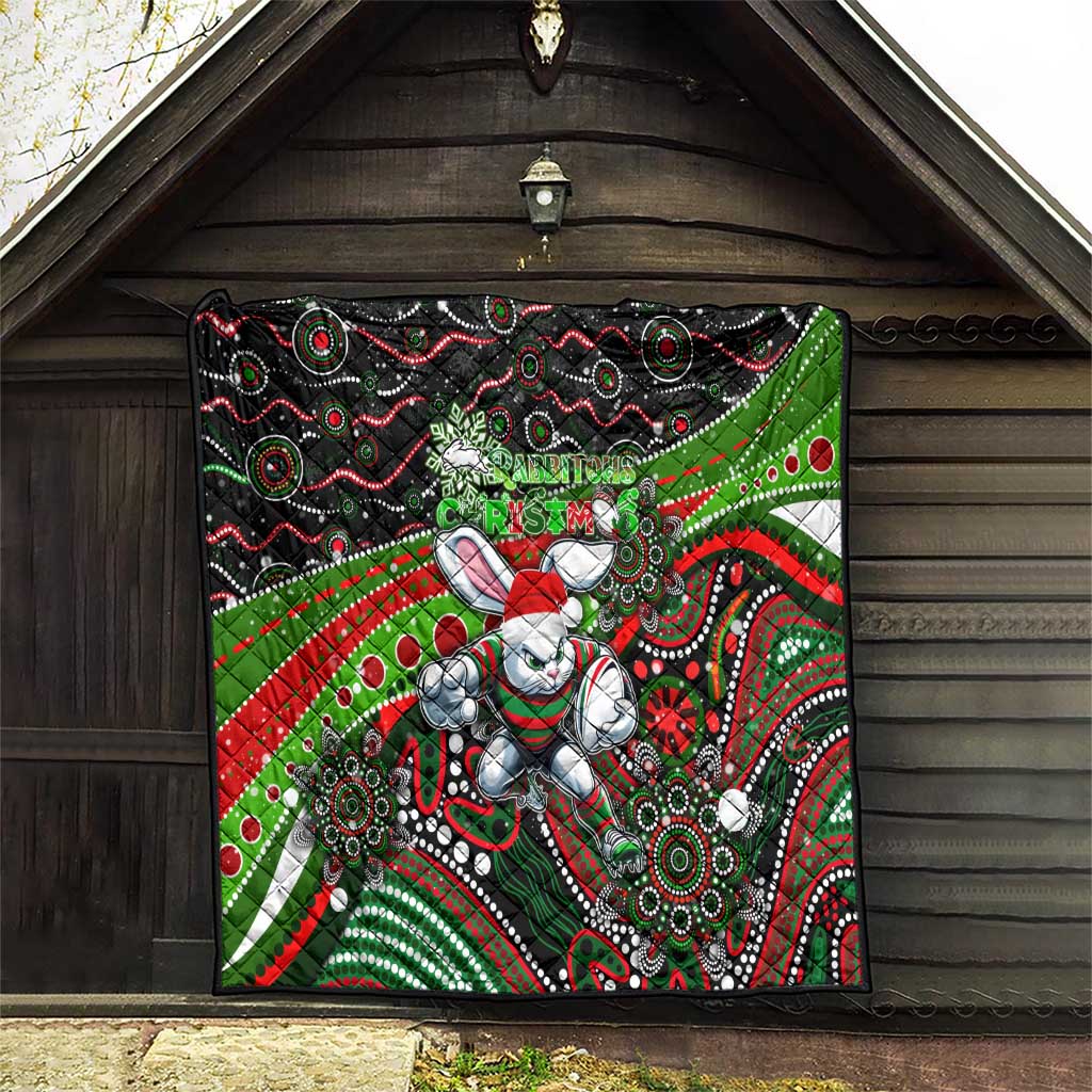 Merry Christmas Rabbitohs Quilt Aboriginal Santa Rugby Mascot - South Sydney Bunnies