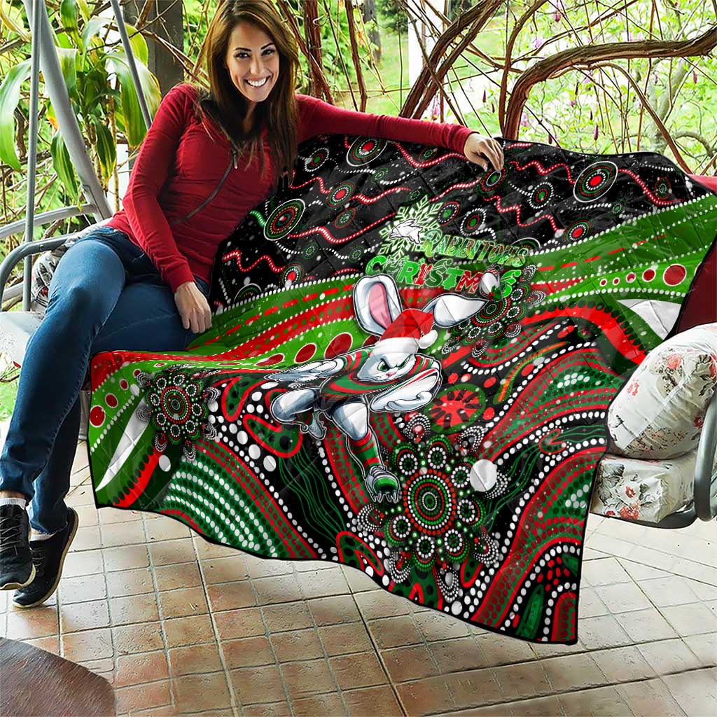 Merry Christmas Rabbitohs Quilt Aboriginal Santa Rugby Mascot - South Sydney Bunnies