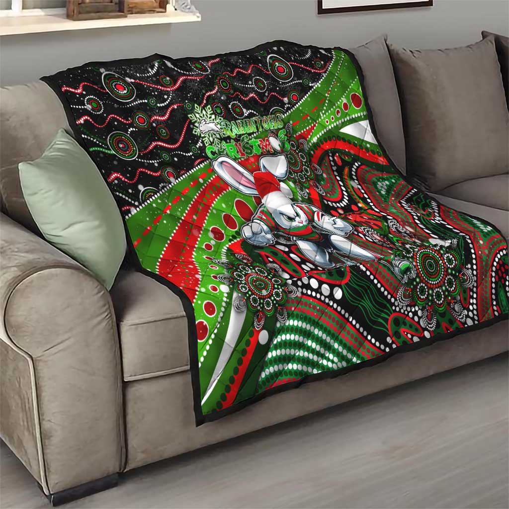 Merry Christmas Rabbitohs Quilt Aboriginal Santa Rugby Mascot - South Sydney Bunnies