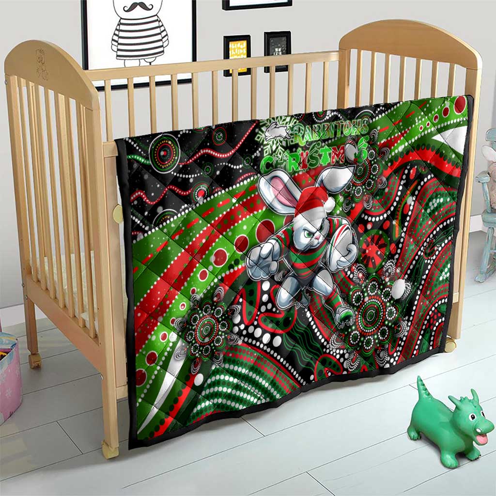 Merry Christmas Rabbitohs Quilt Aboriginal Santa Rugby Mascot - South Sydney Bunnies