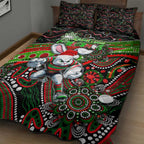 Merry Christmas Rabbitohs Quilt Bed Set Aboriginal Santa Rugby Mascot - South Sydney Bunnies