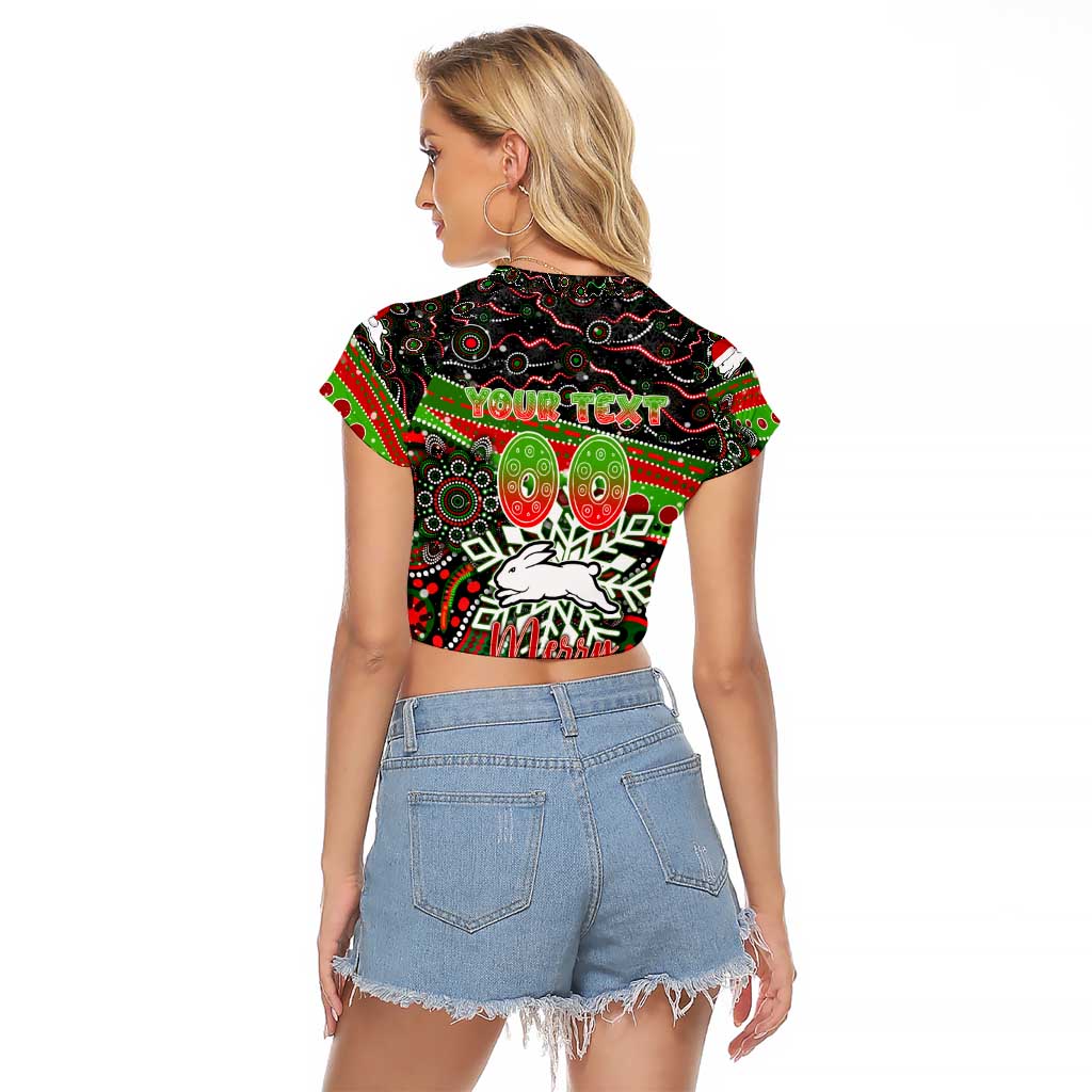 Merry Christmas Rabbitohs Raglan Cropped T Shirt Aboriginal Santa Rugby Mascot - South Sydney Bunnies