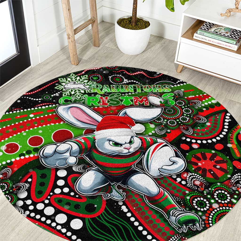 Merry Christmas Rabbitohs Round Carpet Aboriginal Santa Rugby Mascot - South Sydney Bunnies