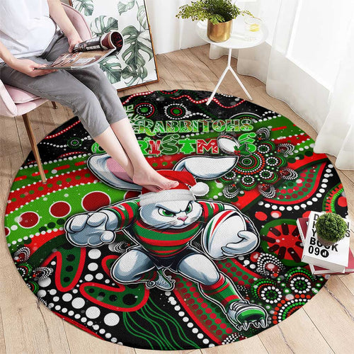 Merry Christmas Rabbitohs Round Carpet Aboriginal Santa Rugby Mascot - South Sydney Bunnies
