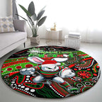 Merry Christmas Rabbitohs Round Carpet Aboriginal Santa Rugby Mascot - South Sydney Bunnies