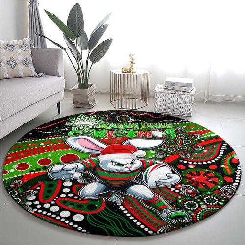 Merry Christmas Rabbitohs Round Carpet Aboriginal Santa Rugby Mascot - South Sydney Bunnies