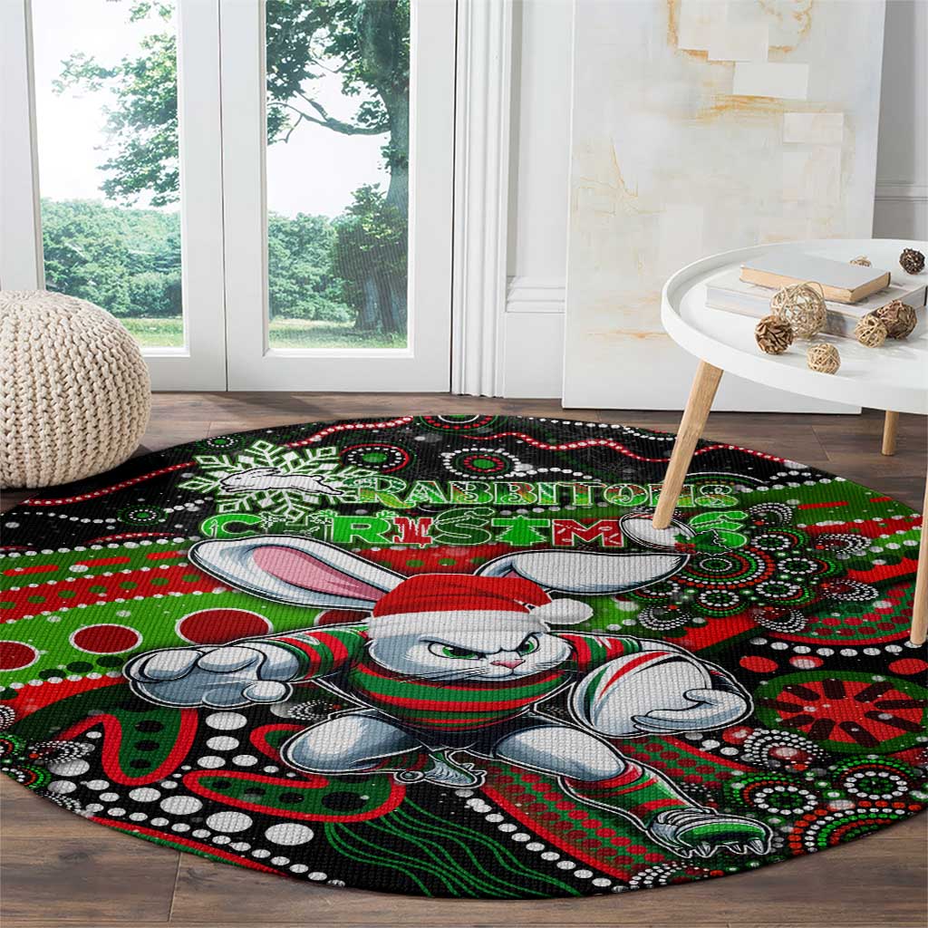Merry Christmas Rabbitohs Round Carpet Aboriginal Santa Rugby Mascot - South Sydney Bunnies