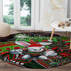 Merry Christmas Rabbitohs Round Carpet Aboriginal Santa Rugby Mascot - South Sydney Bunnies