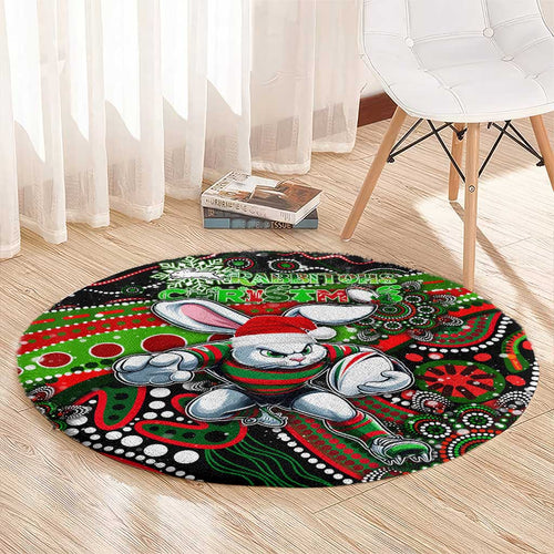 Merry Christmas Rabbitohs Round Carpet Aboriginal Santa Rugby Mascot - South Sydney Bunnies