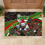Merry Christmas Rabbitohs Rubber Doormat Aboriginal Santa Rugby Mascot - South Sydney Bunnies