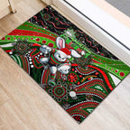 Merry Christmas Rabbitohs Rubber Doormat Aboriginal Santa Rugby Mascot - South Sydney Bunnies