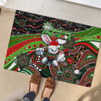 Merry Christmas Rabbitohs Rubber Doormat Aboriginal Santa Rugby Mascot - South Sydney Bunnies