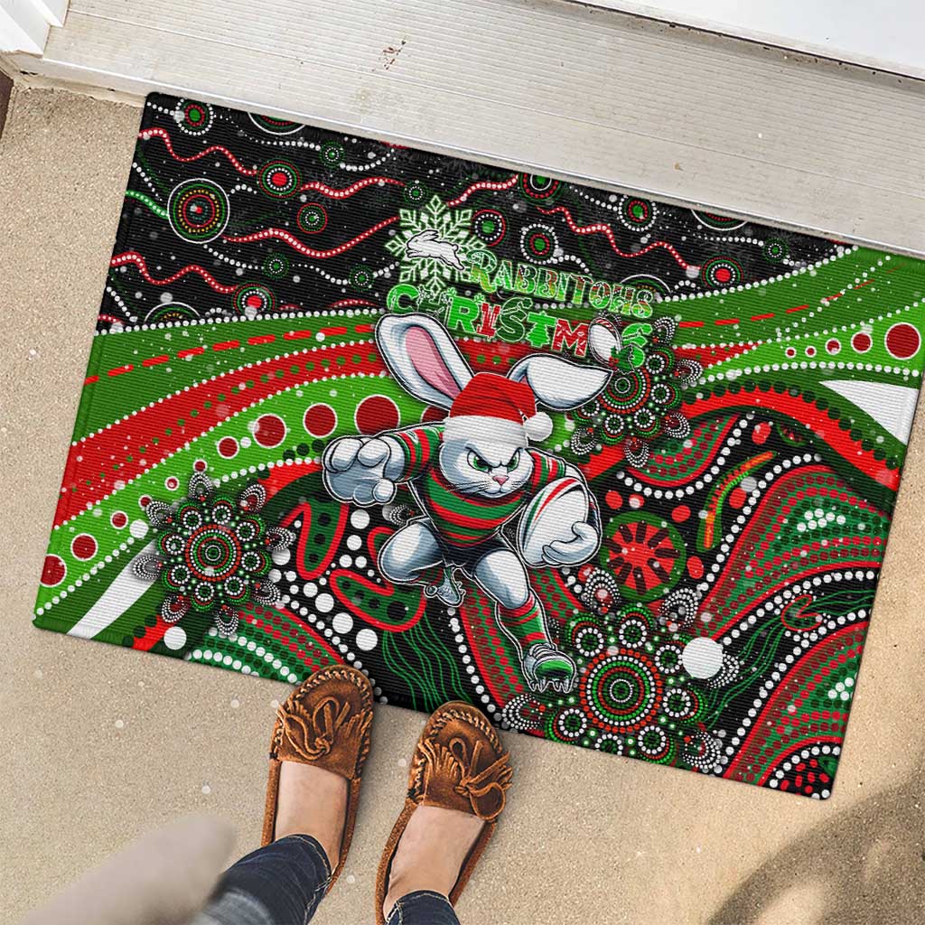 Merry Christmas Rabbitohs Rubber Doormat Aboriginal Santa Rugby Mascot - South Sydney Bunnies