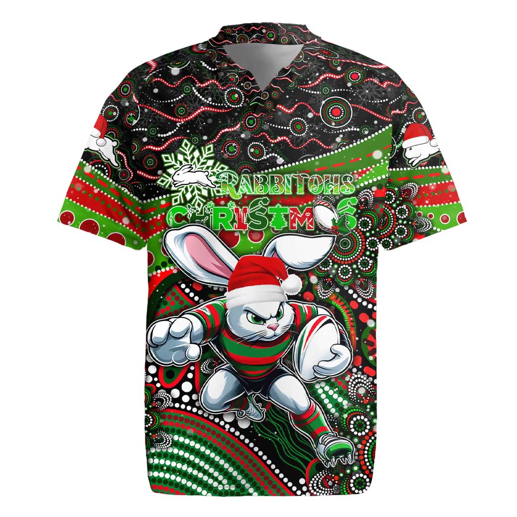 Merry Christmas Rabbitohs Rugby Jersey Aboriginal Santa Rugby Mascot - South Sydney Bunnies