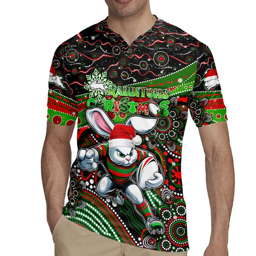 Merry Christmas Rabbitohs Rugby Jersey Aboriginal Santa Rugby Mascot - South Sydney Bunnies