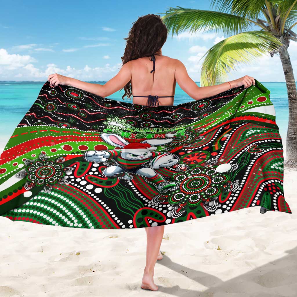 Merry Christmas Rabbitohs Sarong Aboriginal Santa Rugby Mascot - South Sydney Bunnies