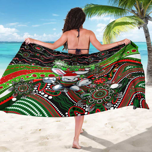 Merry Christmas Rabbitohs Sarong Aboriginal Santa Rugby Mascot - South Sydney Bunnies