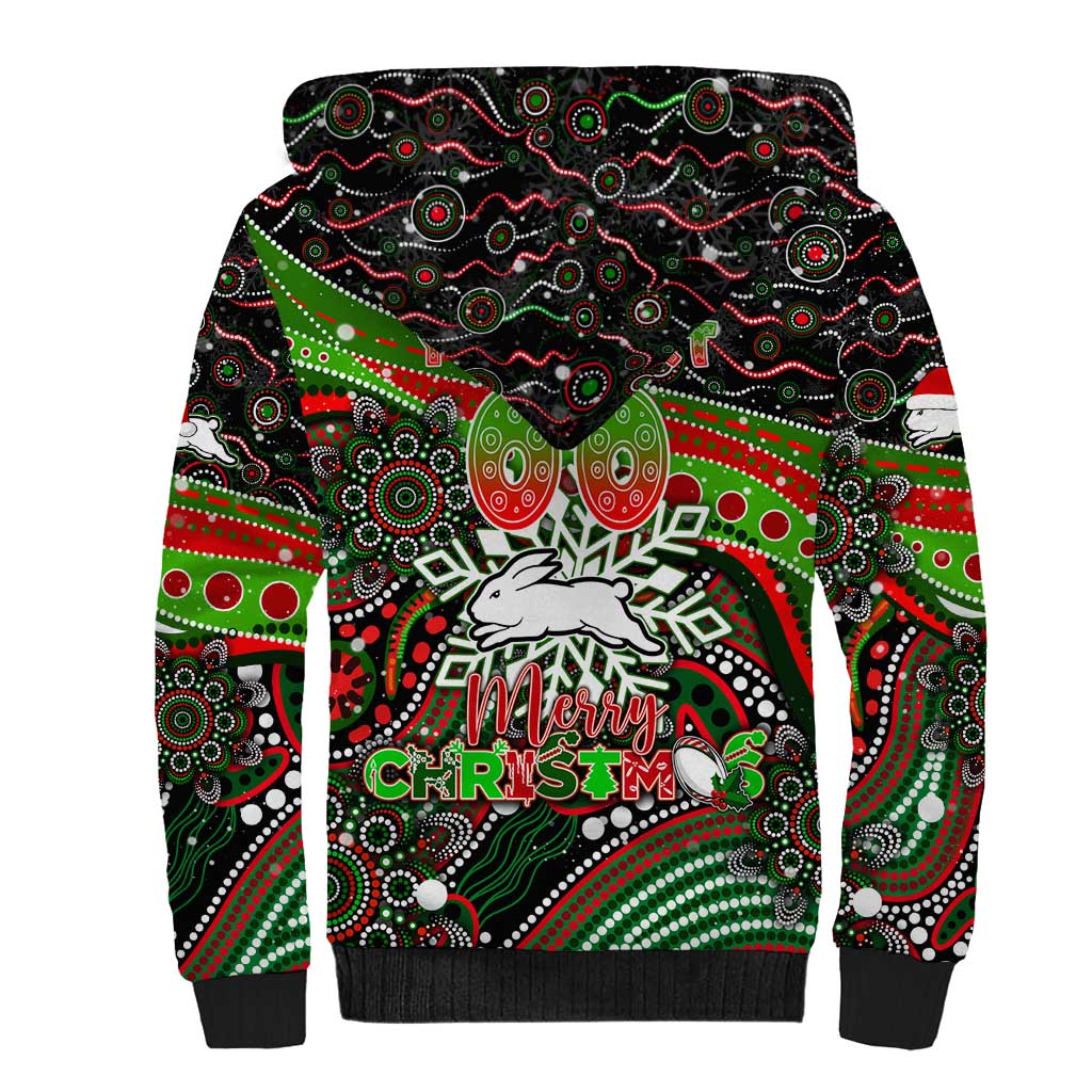 Merry Christmas Rabbitohs Sherpa Hoodie Aboriginal Santa Rugby Mascot - South Sydney Bunnies
