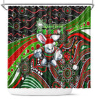 Merry Christmas Rabbitohs Shower Curtain Aboriginal Santa Rugby Mascot - South Sydney Bunnies