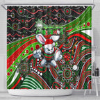 Merry Christmas Rabbitohs Shower Curtain Aboriginal Santa Rugby Mascot - South Sydney Bunnies