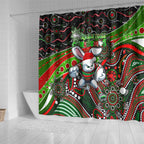 Merry Christmas Rabbitohs Shower Curtain Aboriginal Santa Rugby Mascot - South Sydney Bunnies