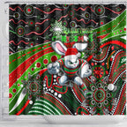 Merry Christmas Rabbitohs Shower Curtain Aboriginal Santa Rugby Mascot - South Sydney Bunnies
