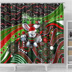 Merry Christmas Rabbitohs Shower Curtain Aboriginal Santa Rugby Mascot - South Sydney Bunnies