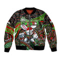 Merry Christmas Rabbitohs Sleeve Zip Bomber Jacket Aboriginal Santa Rugby Mascot - South Sydney Bunnies