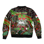 Merry Christmas Rabbitohs Sleeve Zip Bomber Jacket Aboriginal Santa Rugby Mascot - South Sydney Bunnies
