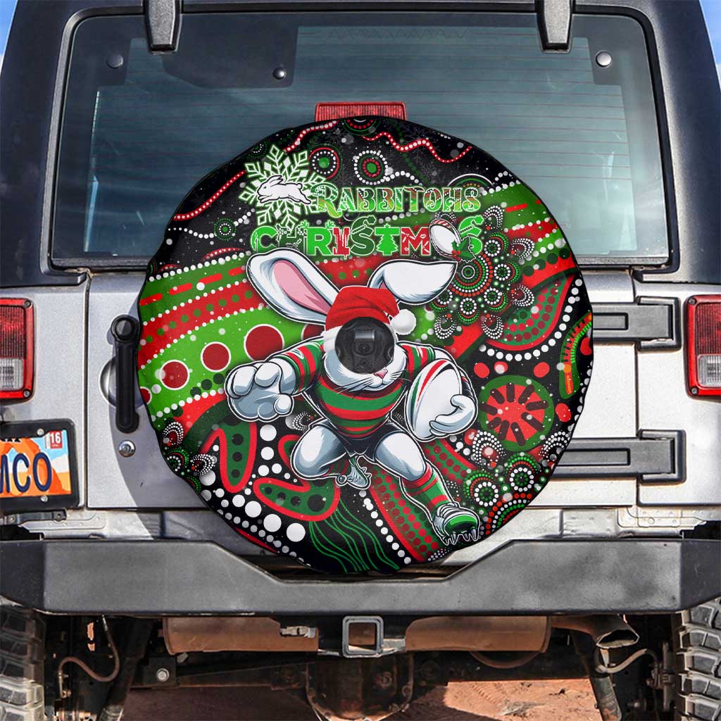 Merry Christmas Rabbitohs Spare Tire Cover Aboriginal Santa Rugby Mascot - South Sydney Bunnies
