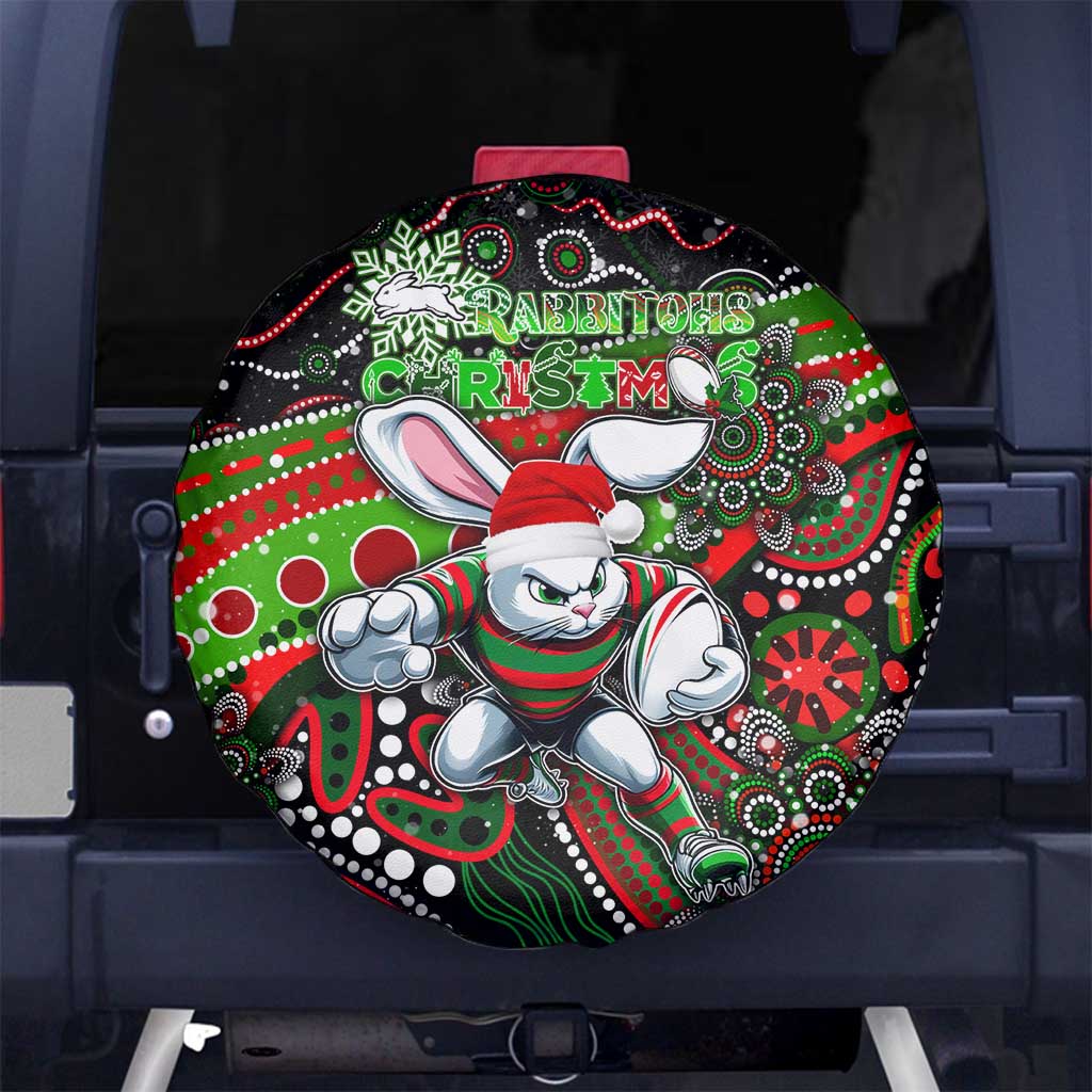 Merry Christmas Rabbitohs Spare Tire Cover Aboriginal Santa Rugby Mascot - South Sydney Bunnies