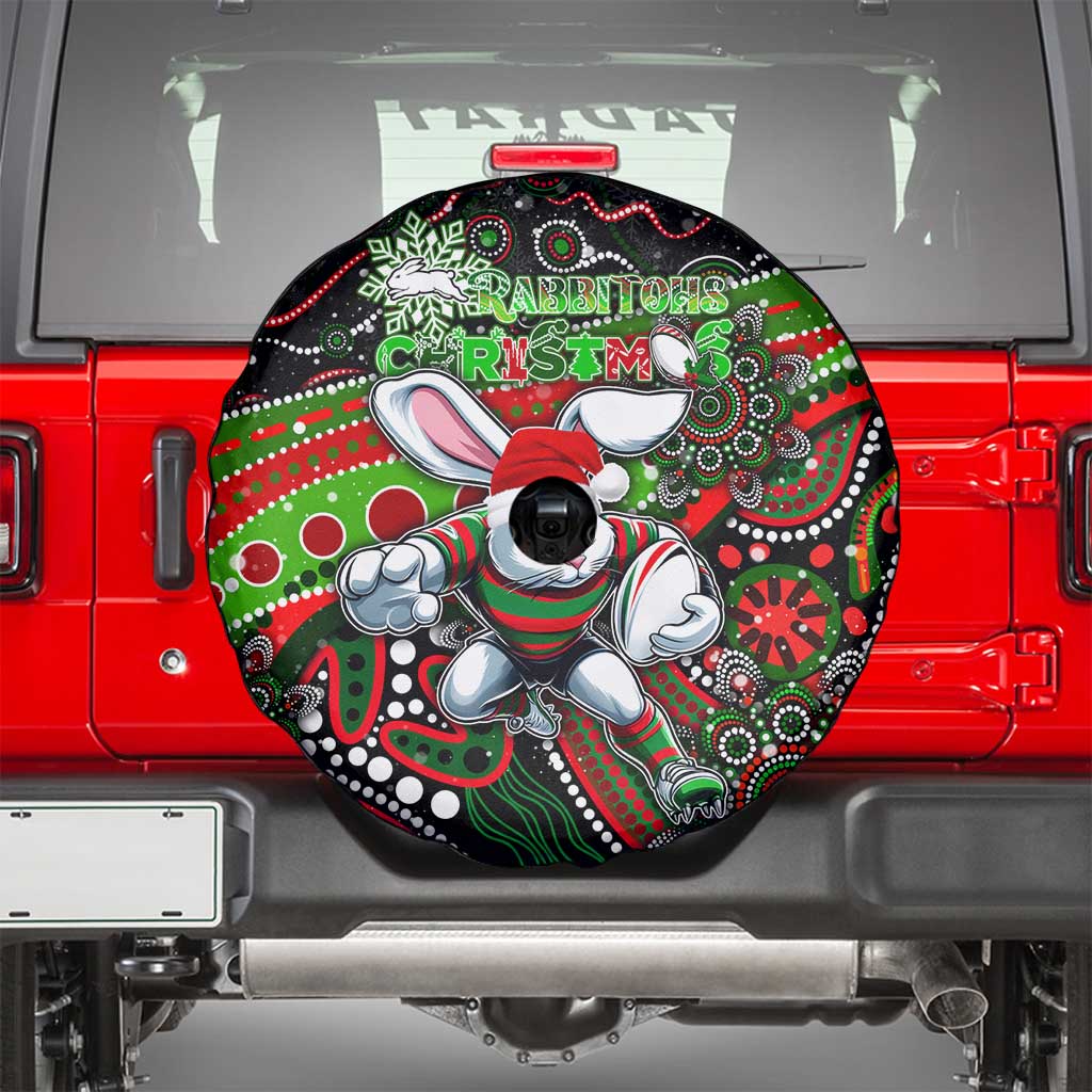 Merry Christmas Rabbitohs Spare Tire Cover Aboriginal Santa Rugby Mascot - South Sydney Bunnies