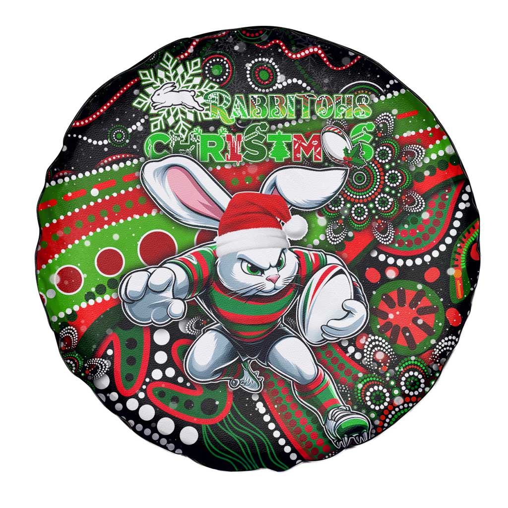 Merry Christmas Rabbitohs Spare Tire Cover Aboriginal Santa Rugby Mascot - South Sydney Bunnies