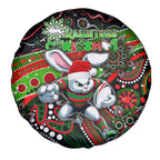 Merry Christmas Rabbitohs Spare Tire Cover Aboriginal Santa Rugby Mascot - South Sydney Bunnies