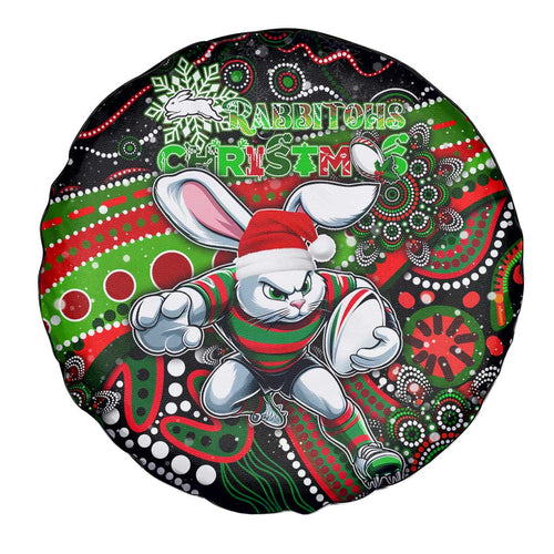 Merry Christmas Rabbitohs Spare Tire Cover Aboriginal Santa Rugby Mascot - South Sydney Bunnies
